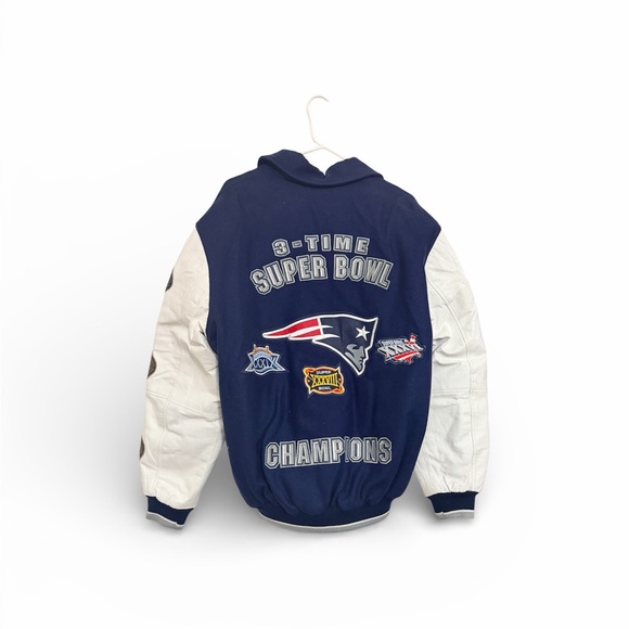 NFL Blue and White Varsity Jacket with Team Patches - Picture 2 of 5